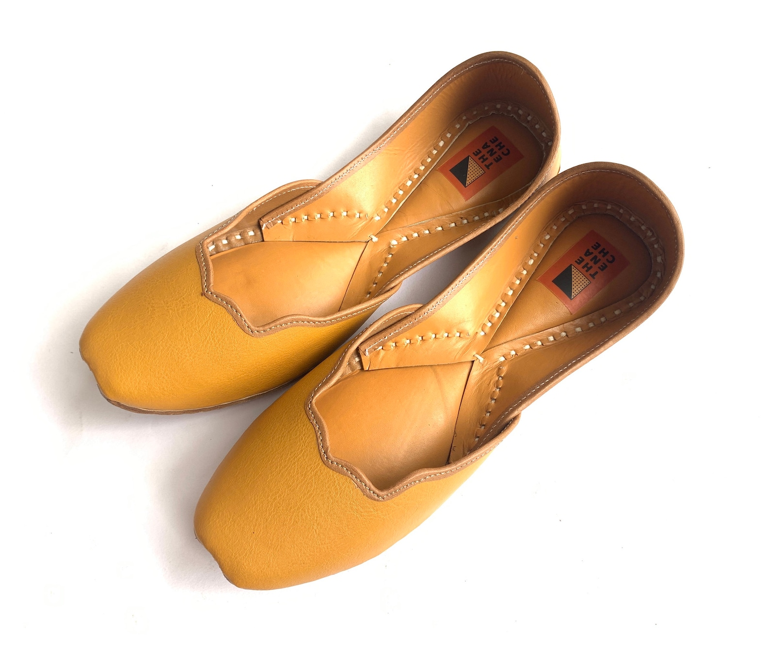 Mustard Yellow Leather Womens Ballet Shoes, Flat Slip Ons, Khussa