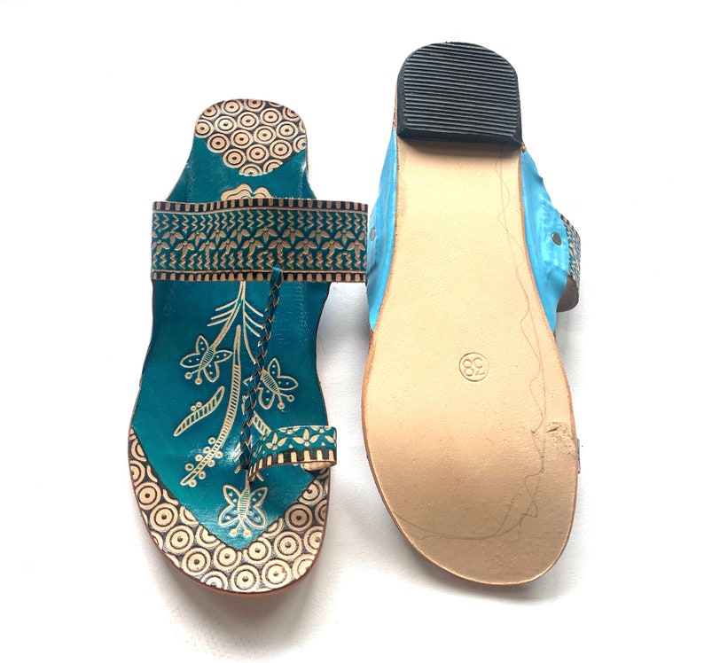 Blue Lotus Leather Women's Flat Sandals, Flip Flops, Slip Ons, Summer Gift for her Shoes Ethnic Indian Boho Style Handmade image 7
