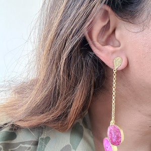 Gift for Mom, Long Pink Statement Dangle Earrings, Natural Agate Earrings, Beach Fashion Earrings for Women image 3
