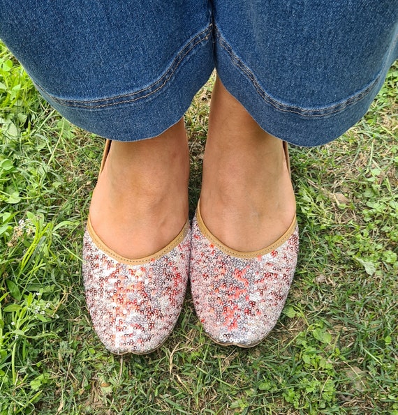 Silver Sequin Women s Ballet Flats Wedding Bridal Bridesmaids Shoes Wedding Gift Etsy