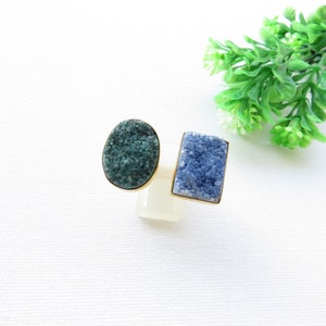 Blue Green Druzy Statement Ring for Women, Boho Ring, Gemstone Ring, Indian Ring, Indian Jewelry, Statement Piece image 2