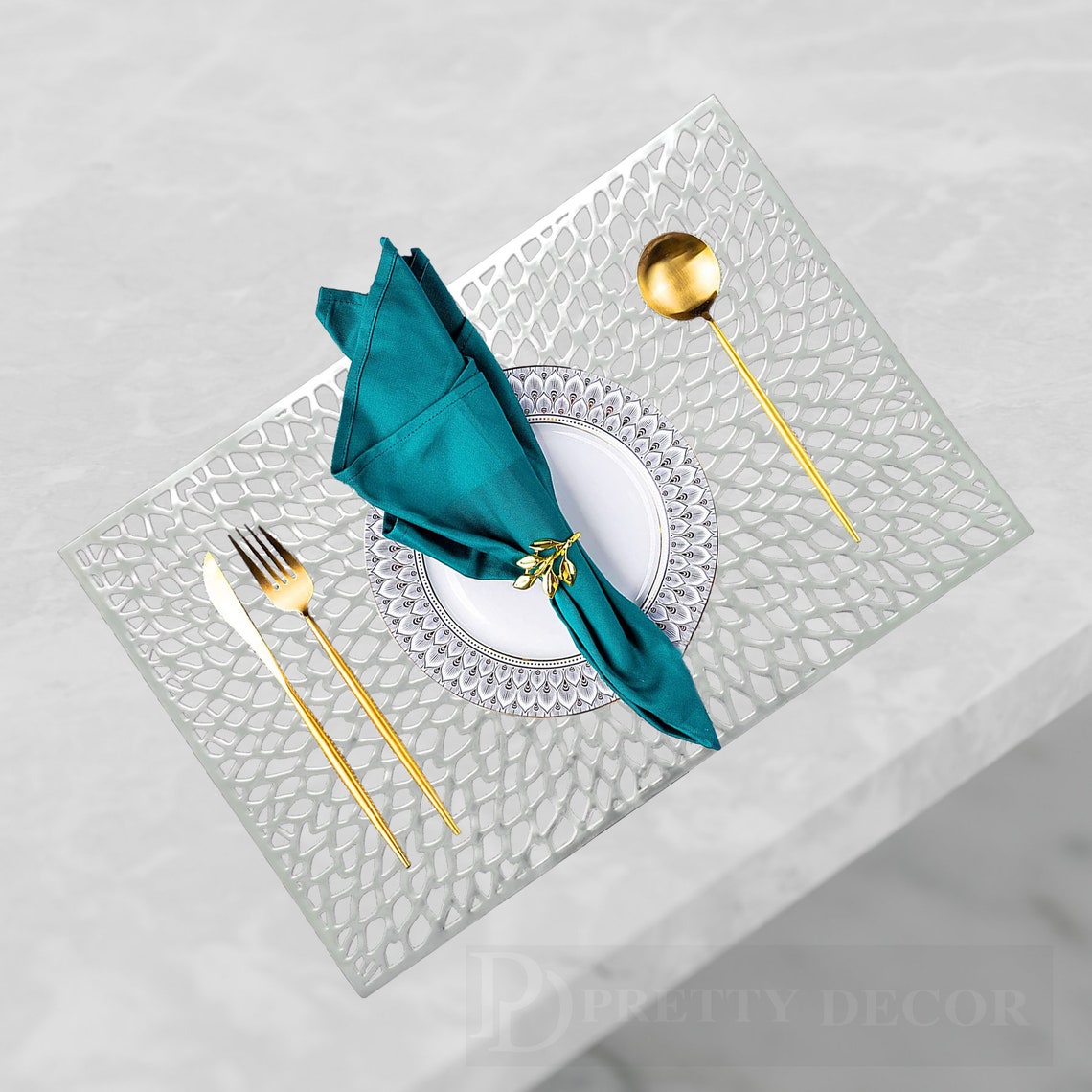 Silver Placemats Set Rectangular Vinyl Place Mat Kitchen Etsy