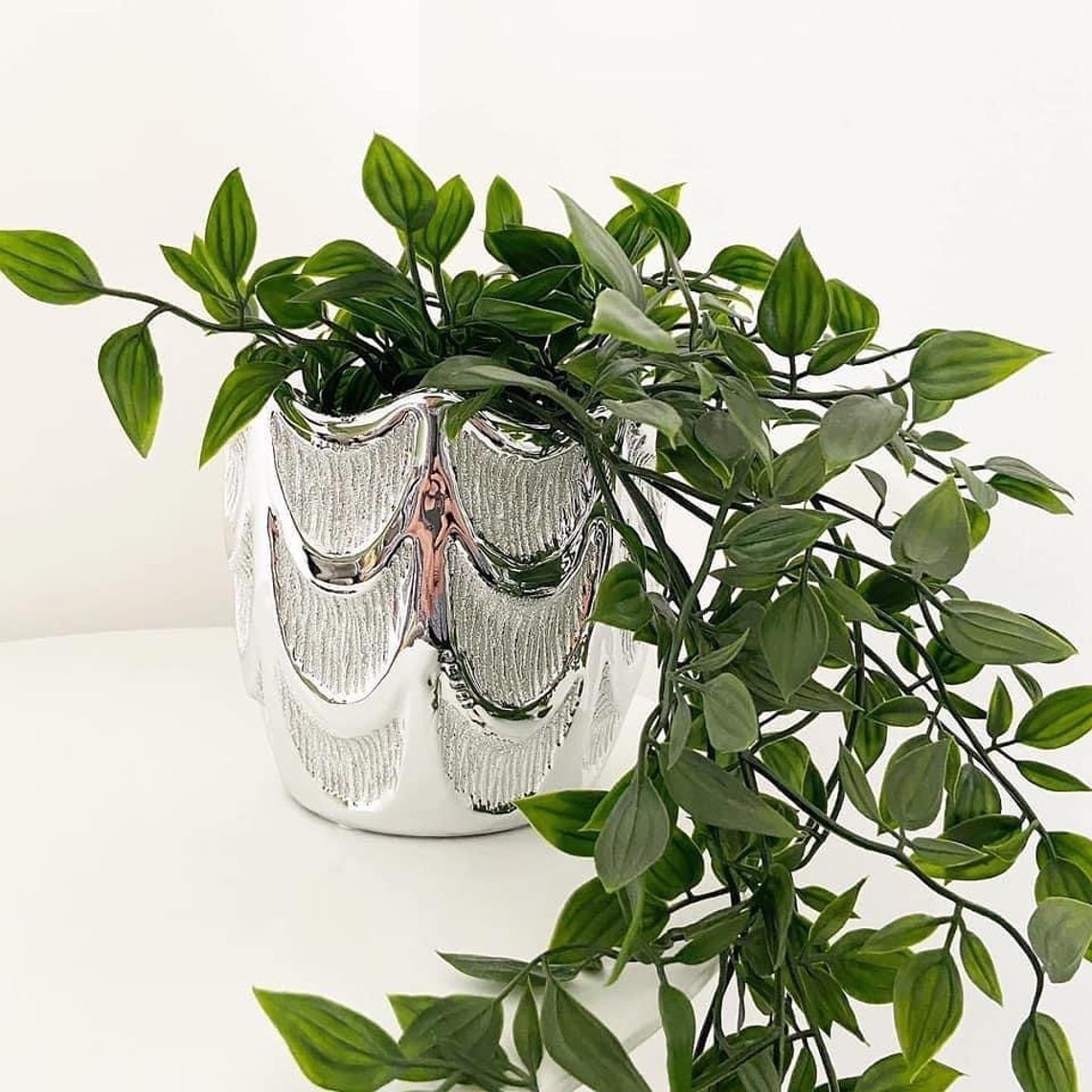Silver Ceramic Planter Indoor Plant Pot Houseplant Home Decor Etsy