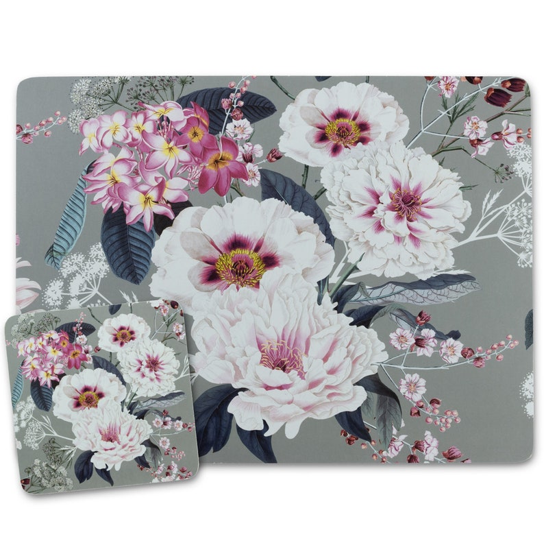 Grey Placemats and Coasters Set of 4 Cork Backed Place Mats Etsy