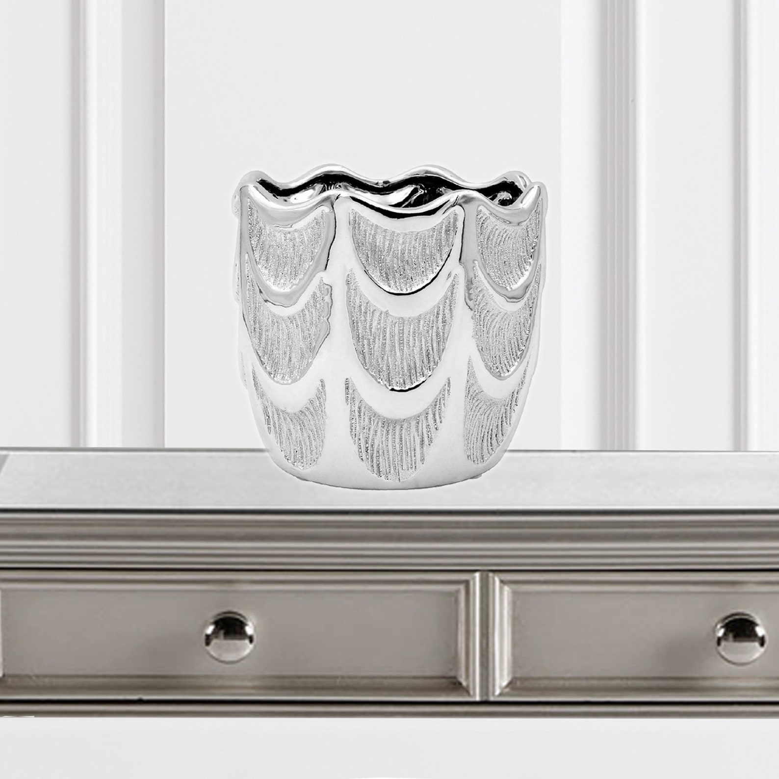 Silver Ceramic Planter Indoor Plant Pot Houseplant Home Decor Etsy