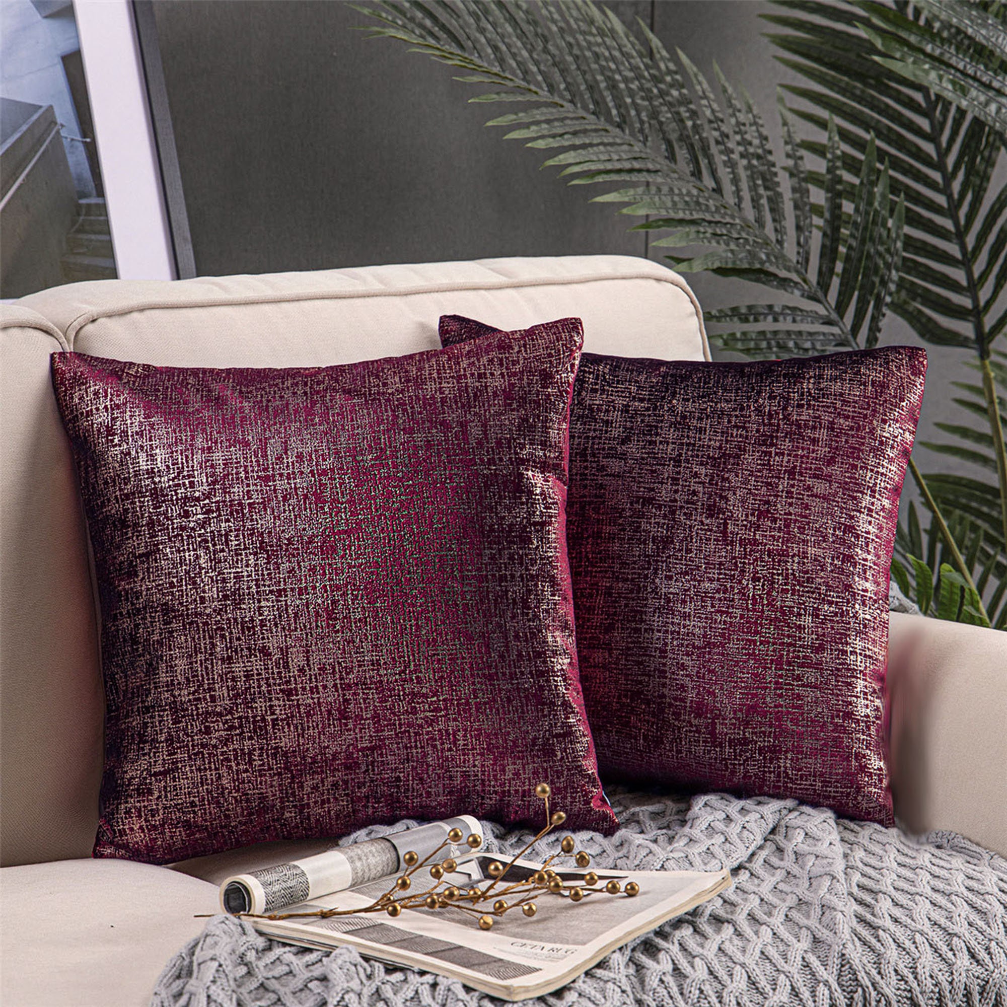Red wine cushion covers burgundy silver decorative pillowcase Etsy
