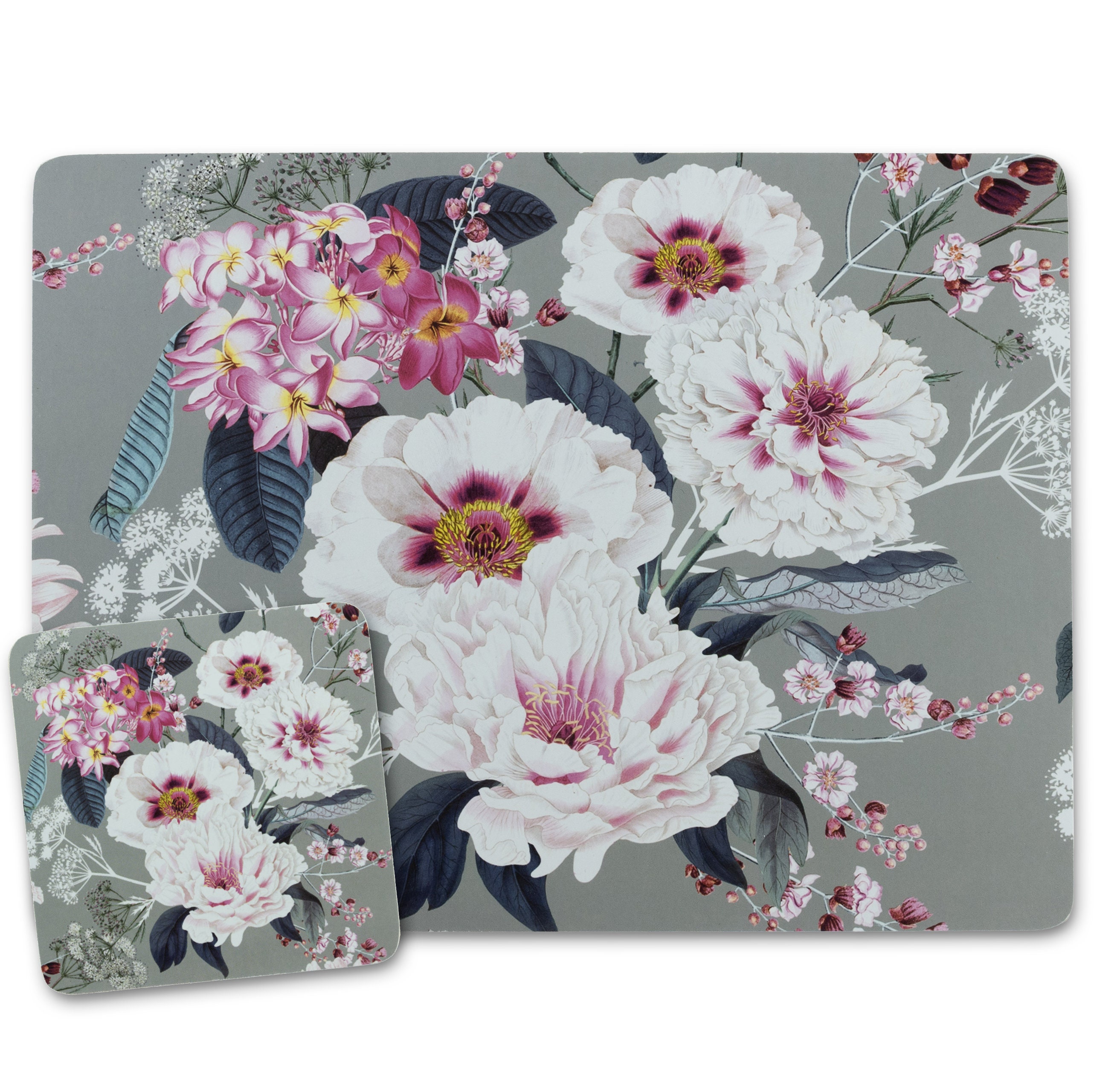 Grey Placemats and Coasters Cork Backed Place Mats MDF Floral Etsy