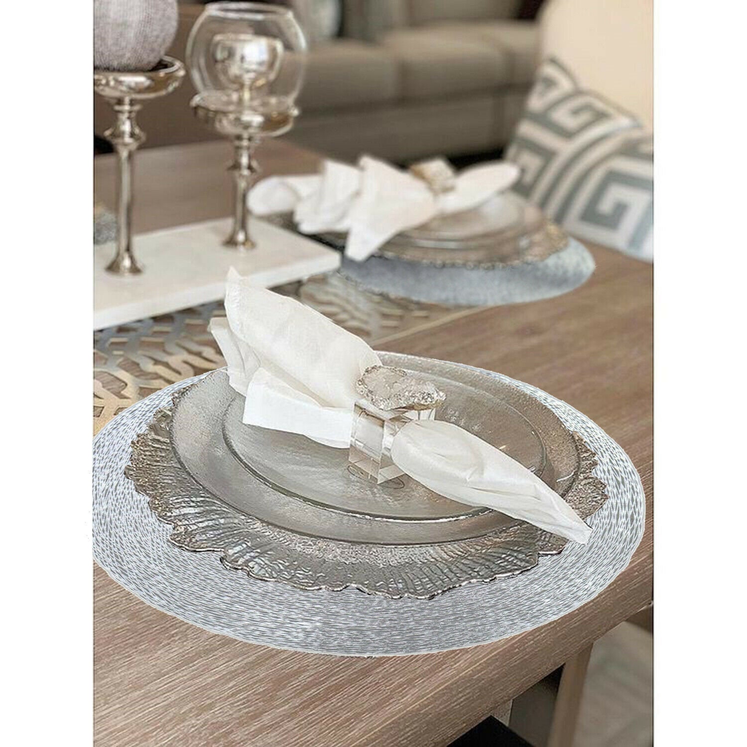 Silver Placemats & Coasters Round Vinyl Place Mat Kitchen Etsy