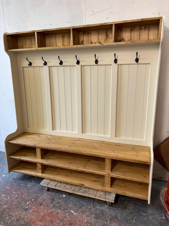 Coat Rack Hand Crafted and Made to Order With Pigeon Holes and Handy Shoe Rack Under Seat Etsy Ireland