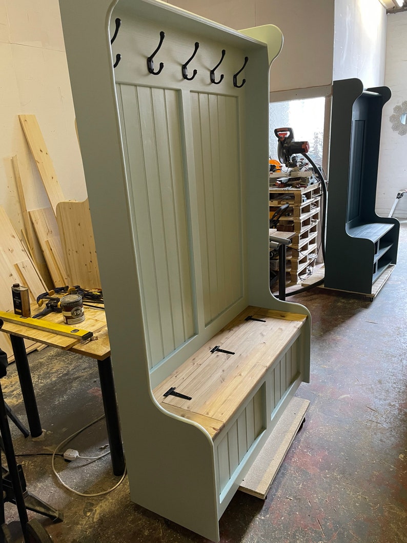 Hand Made Monks Bench / Coat Rack / Storage Bench / Finished Etsy UK