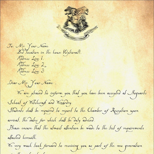 DOWNLOAD, PRINTABLE, CDR, Personalized Acceptance Letter to School of Witchcraft and Wizardry with Envelope Customizable