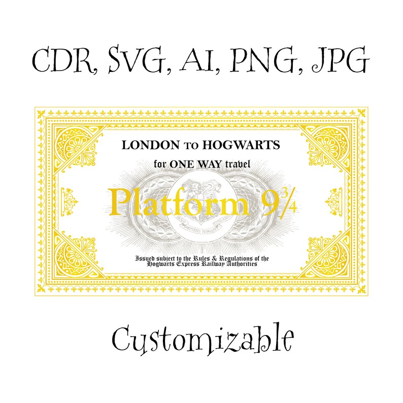 Platform 9 3/4 Ticket SVG Vector Printable Customizable | Etsy