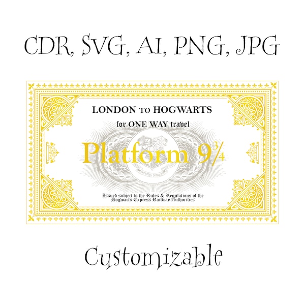 DOWNLOAD Wizard Train Ticket London to School Platform Witch Boarding SVG, Vector, Printable, Customizable