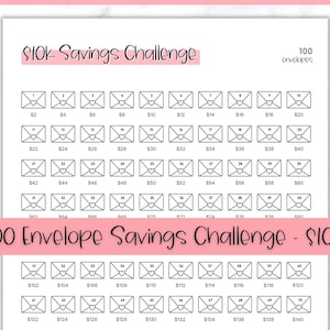 10k 100 Envelope Challenge Printable, 10000 Savings Tracker, 100 Day Challenge, Cash Envelopes, Money Saving, Save, Budget Envelope, Finance