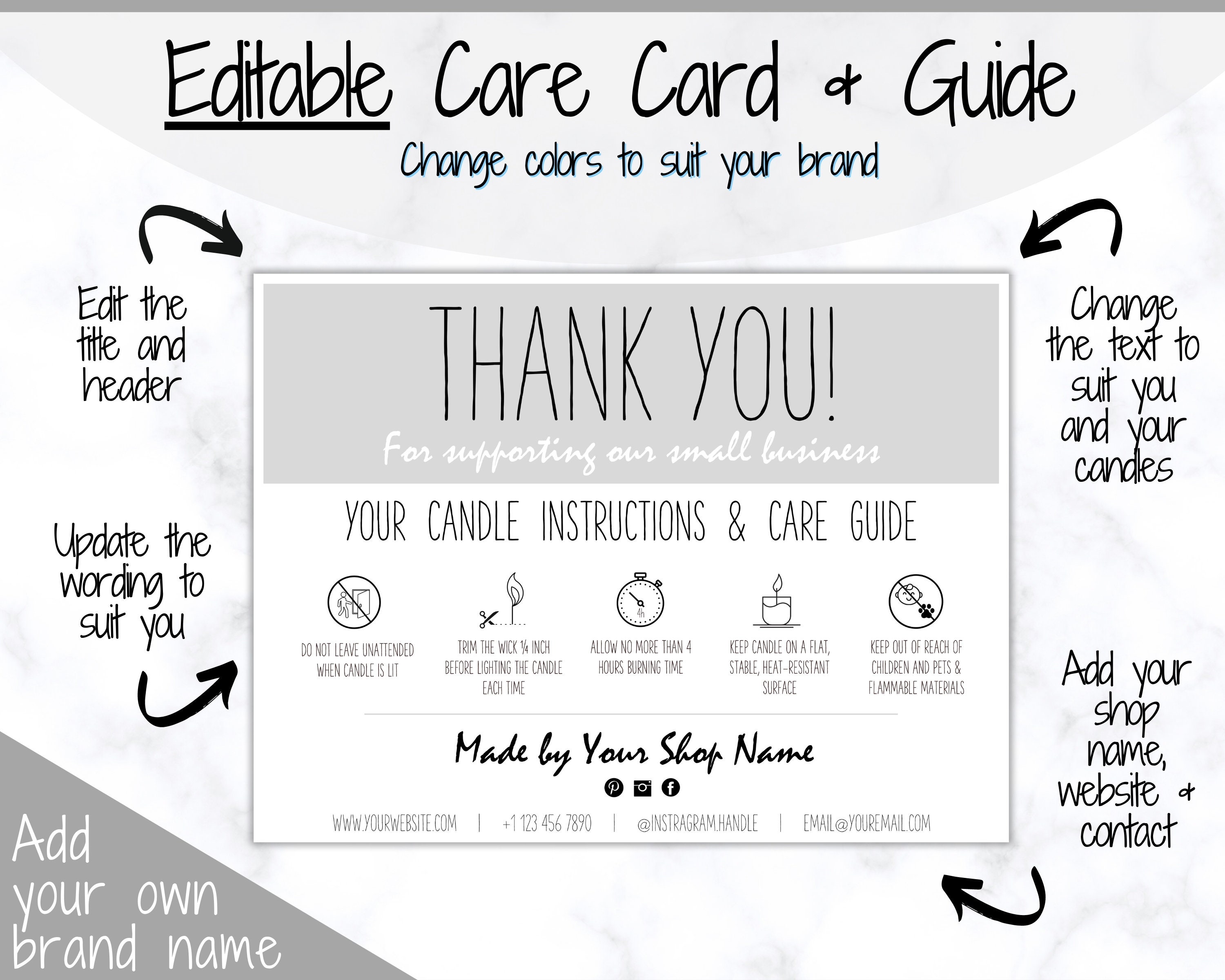 EDITABLE Candle Care Card Candle Care Guide Candle Safety Etsy