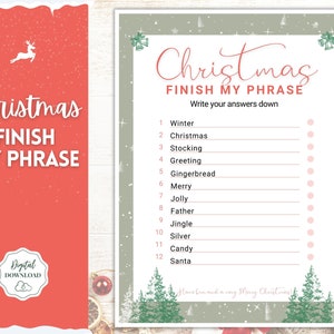 Christmas Finish my Phrase Game! Holiday Game Printables, Xmas Party Game, Fun Family Activity Set, Virtual, Kids Adults, Office Party, Quiz