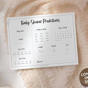 Tarjeta de consejos y predicciones para bebés MINIMALISTA, Plantilla de juegos de baby shower imprimible, Género neutro, Boho, Tema del bosque, Tarjeta de consejos