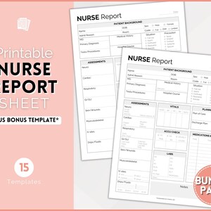 Nurse Report Sheet Bundle, 5 Colors, Nurse Brain Sheet, ICU Nurse Report, RN Nursing, New Grad, SBAR, Patient Assessment, Printable Template