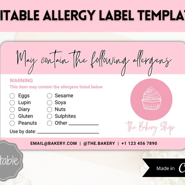 Allergy Information Card - Etsy UK