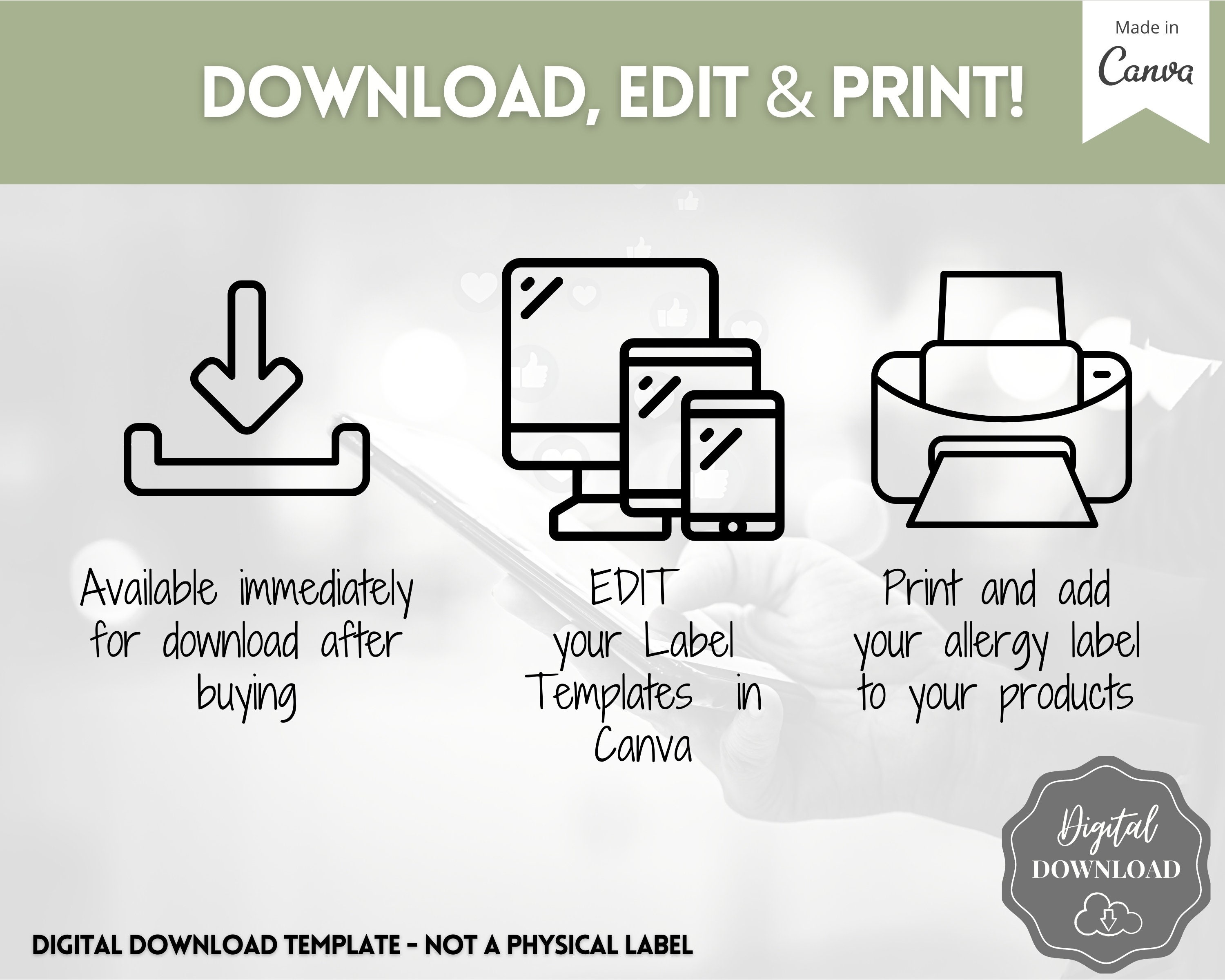 Allergen Label Template Editable Allergy Label Allergy - Etsy