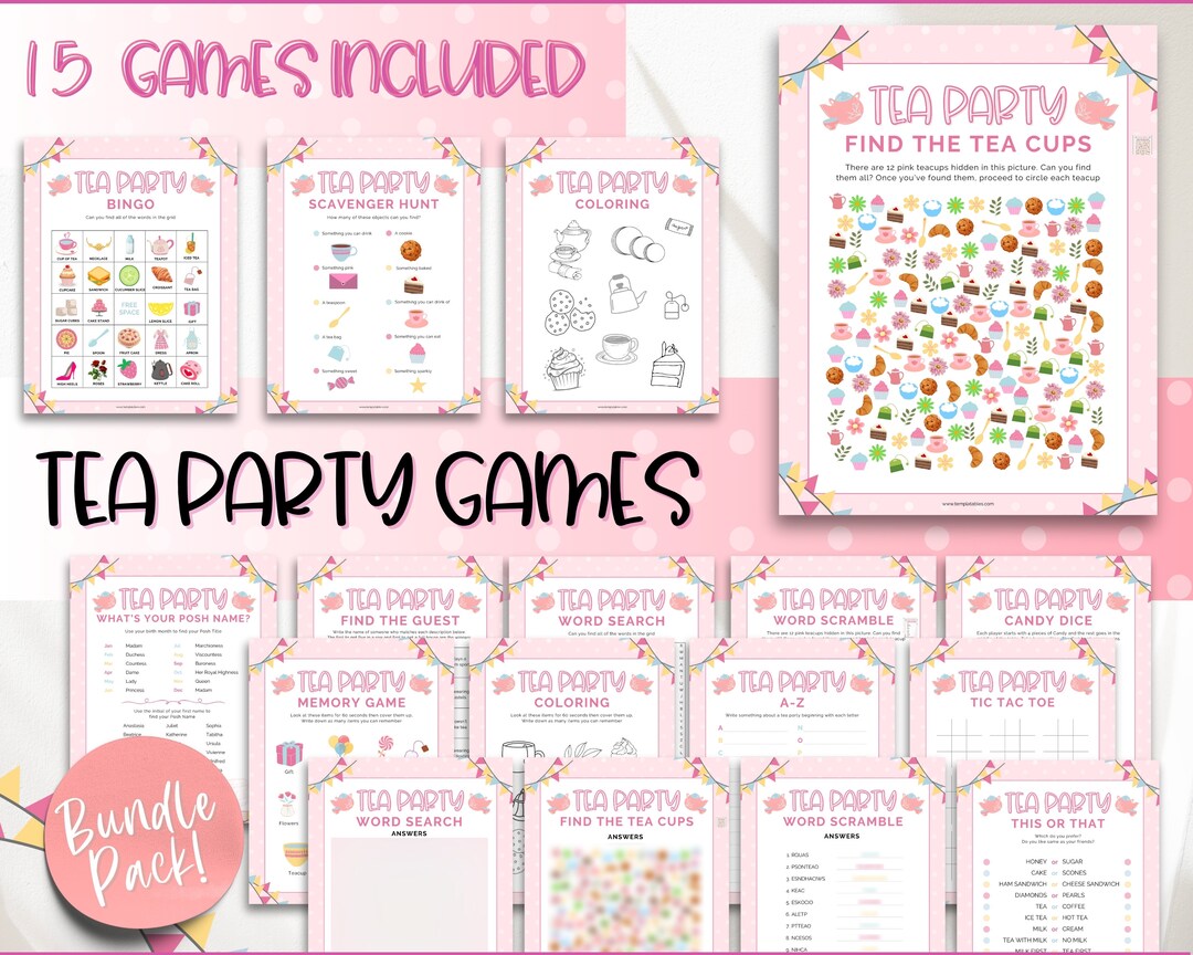 Tea Party Games Bundle, 15 Girls Afternoon Tea Party Games, Birthday ...