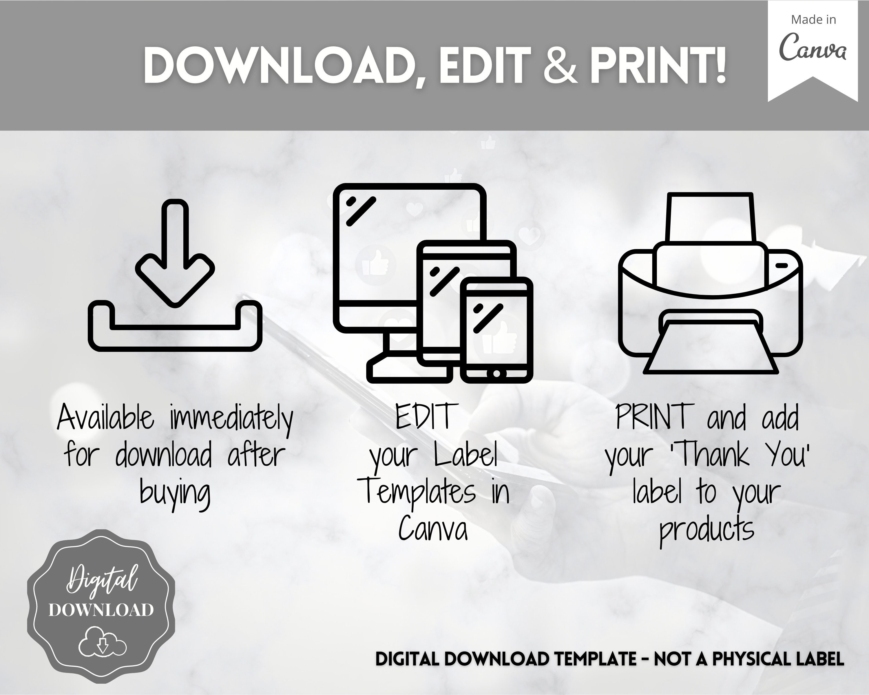 EDITABLE Thank You Sticker Digital Thank You Label Template - Etsy