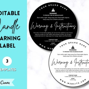 candle warning label template editable candle care fire etsy