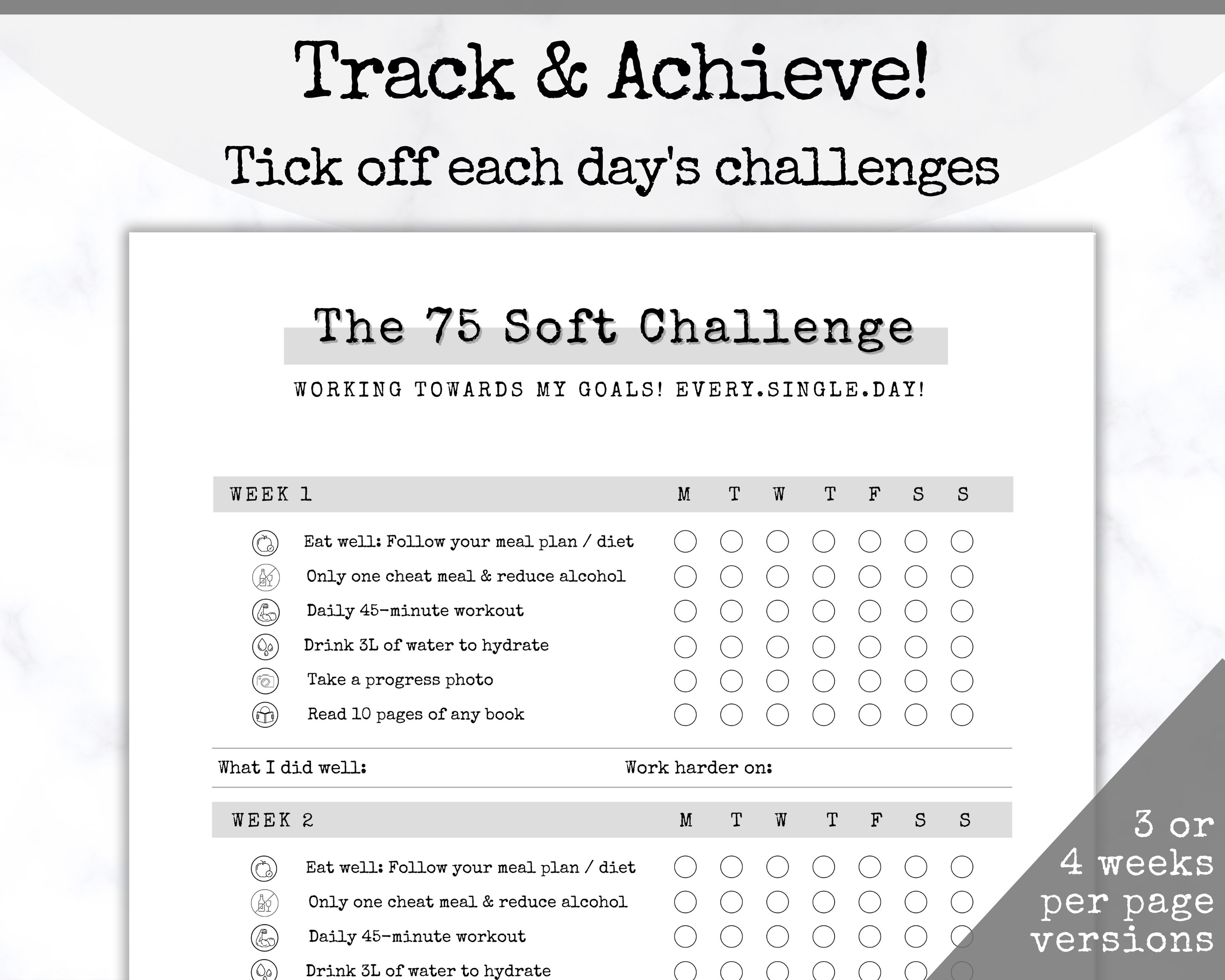 EDITABLE 75 SOFT Challenge Tracker 75soft Printable 75Soft Etsy