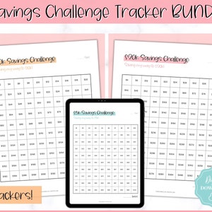 Saving Challenges, 5k, 10k & 20k Savings Tracker Printable BUNDLE, 5000, 10000, 20000, 100 Day, Cash Envelopes, Save Money, Budget, Finance