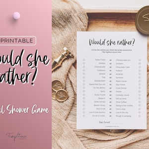 Would She Rather Bridal Shower Game, How well do you know the bride? Would bride rather Wedding Shower Games, Bachelorette Party Printable