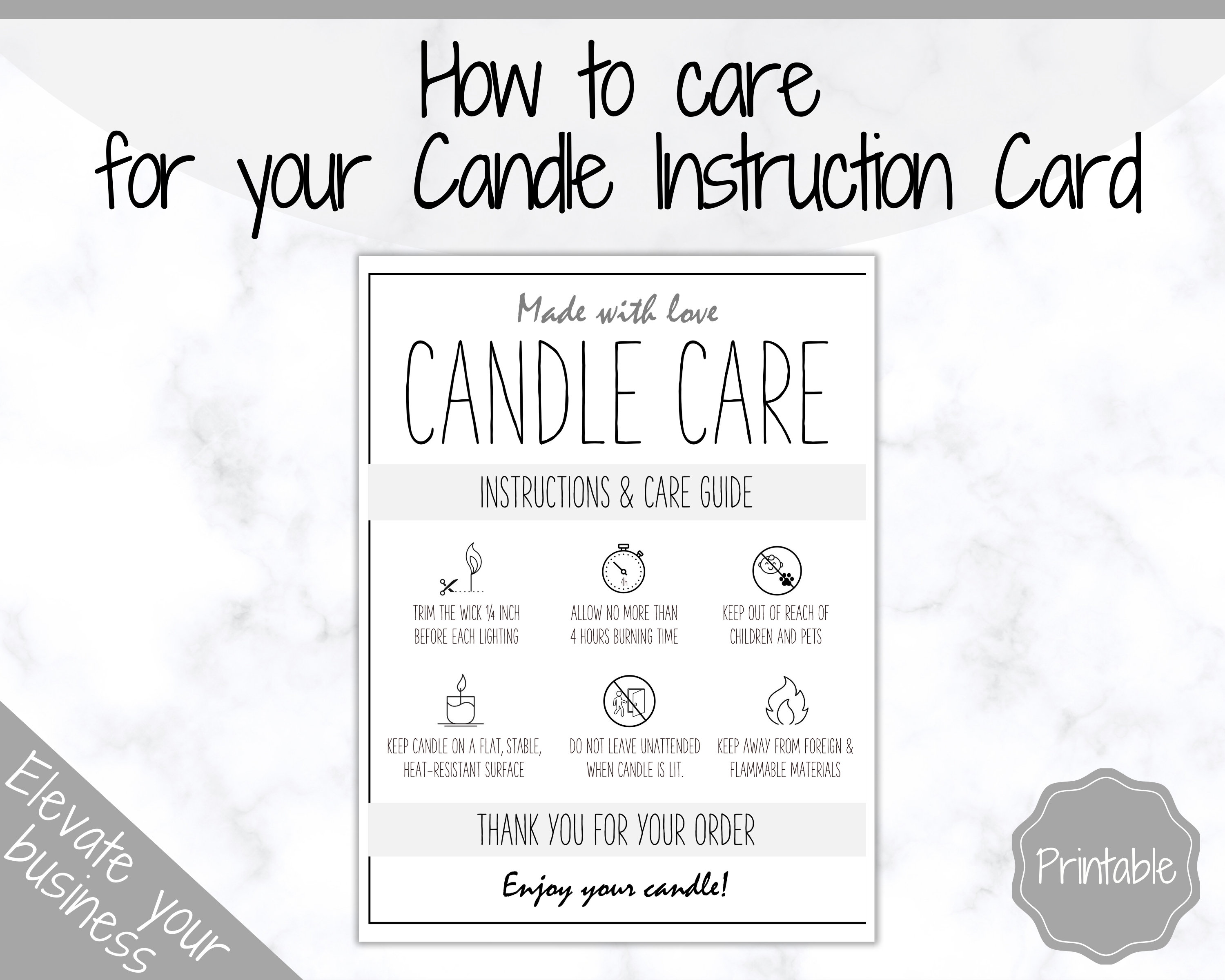 Candle Care Card Printable Candle Care Guide Candle Safety Etsy