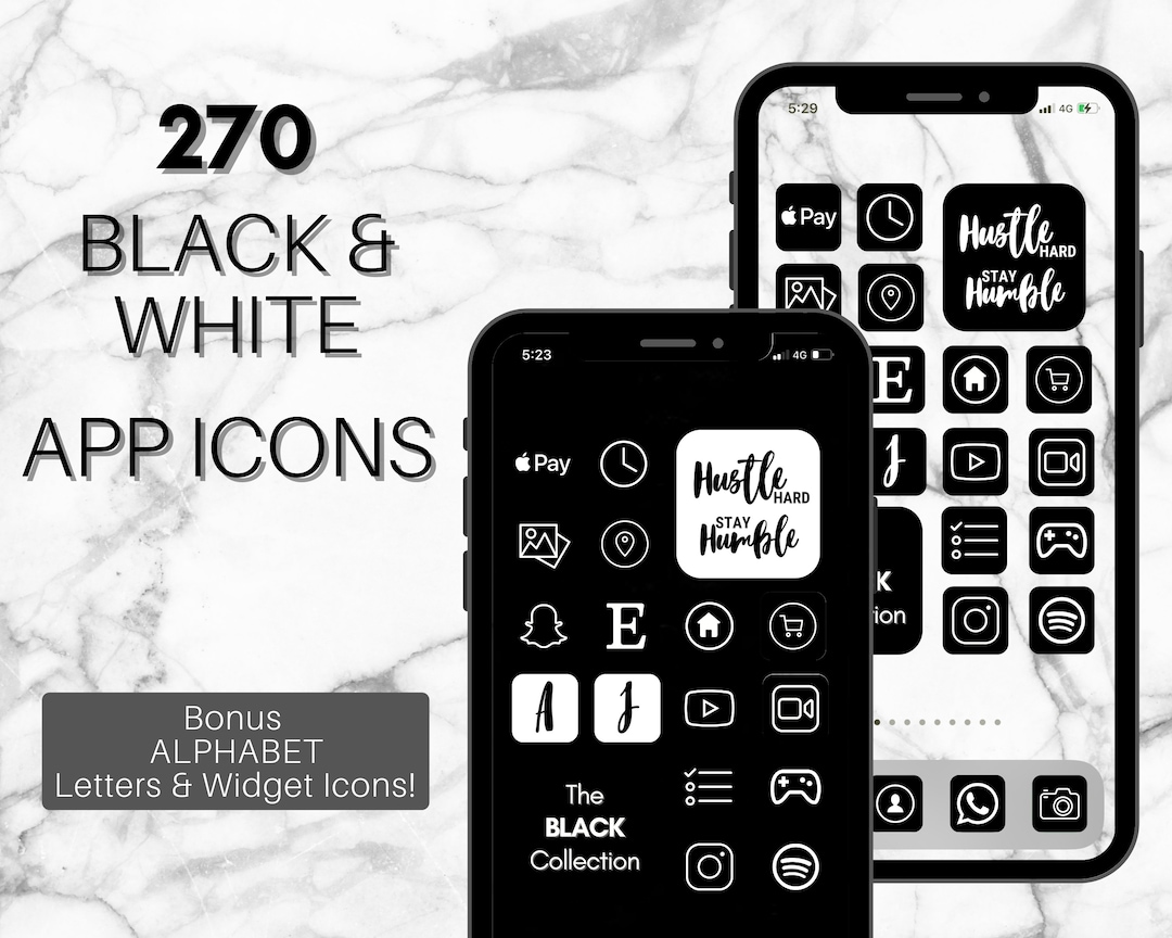 BLACK & White Ios 14 App Icons, 270 Monochrome Theme iPhone App Icons