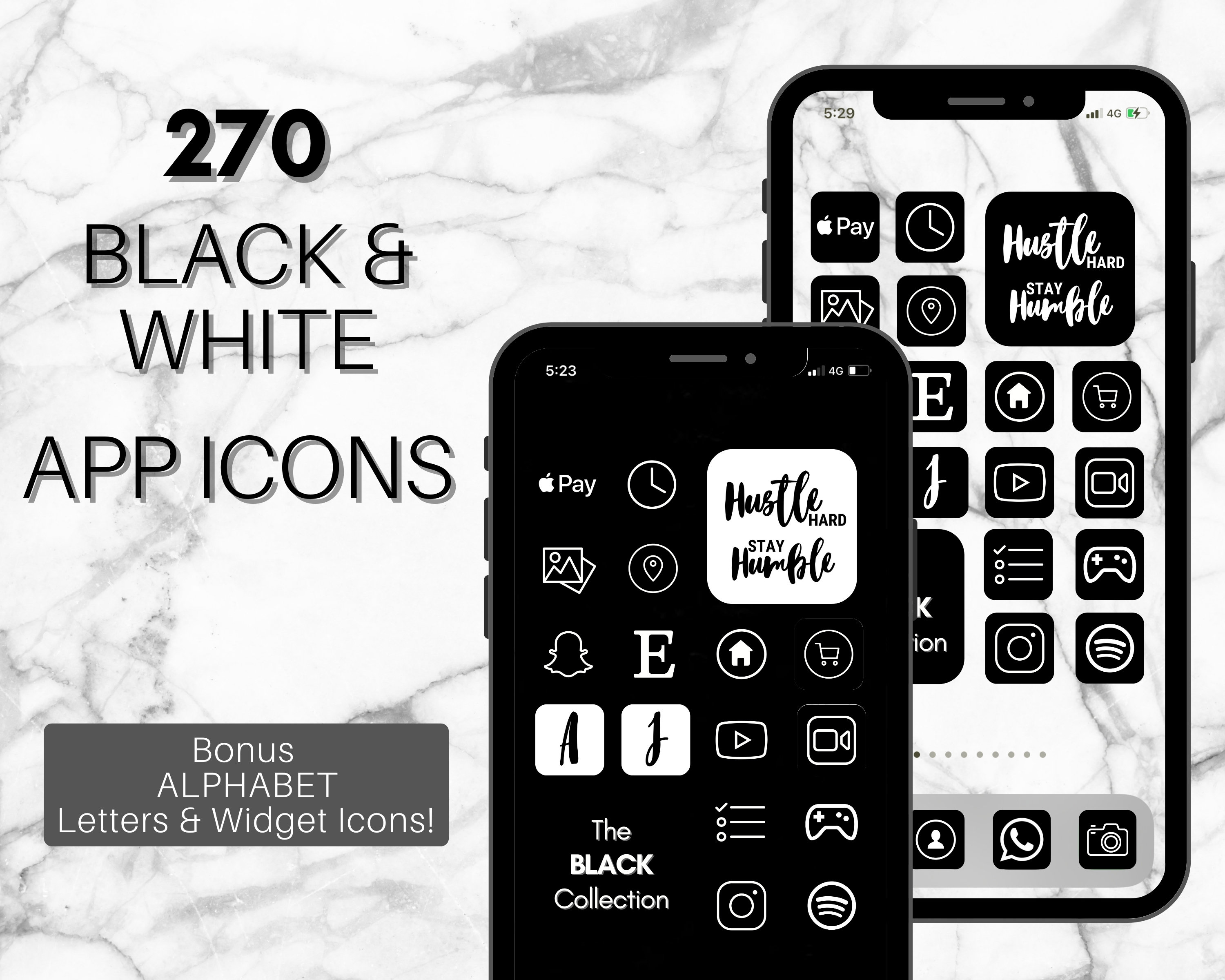 MONOCHROME iOS 14 App Icons 270 BLACK & White Theme iPhone Etsy