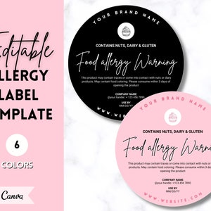 EDITABLE Allergy Label Template, Allergen Label, Allergy Information Stickers, Cakes, Baking business, Canva, Food Warning, Alert, Cupcakes