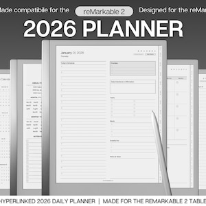 Agenda quotidien 2026 pour reMarkable 2, Agenda numérique, calendrier avec liens hypertexte, programme quotidien minimaliste, liste des tâches, modèles pour reMarkable