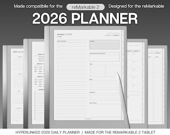 2026 Daily Planner for reMarkable 2, Digital Planner, Hyperlinked calendar, Minimalist Daily Schedule, Task List, Templates for reMarkable
