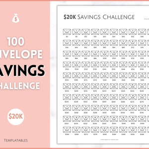 Desafio de 100 envelopes, 20.000 rastreador de economia para impressão, 100 envelopes economize 20k, envelope de dinheiro do orçamento, desafio do dia, finanças para economizar dinheiro