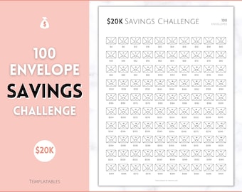 100 Envelope Challenge, 20000 Savings Tracker Printable, 100 Envelopes Save 20k, Budget Cash Envelope, Day challenge, Money Saving Finance
