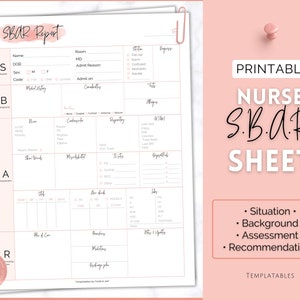 SBAR Nurse Brain Sheet, Nurse Report Sheet, ICU Nurse Report, RN Nursing, New Grad, sbar Brain Sheet, Patient Assessment, Printable Template