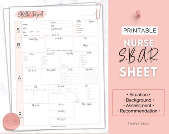 SBAR Nurse Brain Sheet, Nurse Report Sheet, ICU Nurse Report, RN Nursing, New Grad, sbar Brain Sheet, Patient Assessment, Printable Template