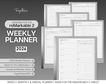 2026 Weekly Planner for reMarkable 2, Digital Planner, Hyperlinked calendar, Minimalist Weekly Schedule, Task List, Templates for reMarkable