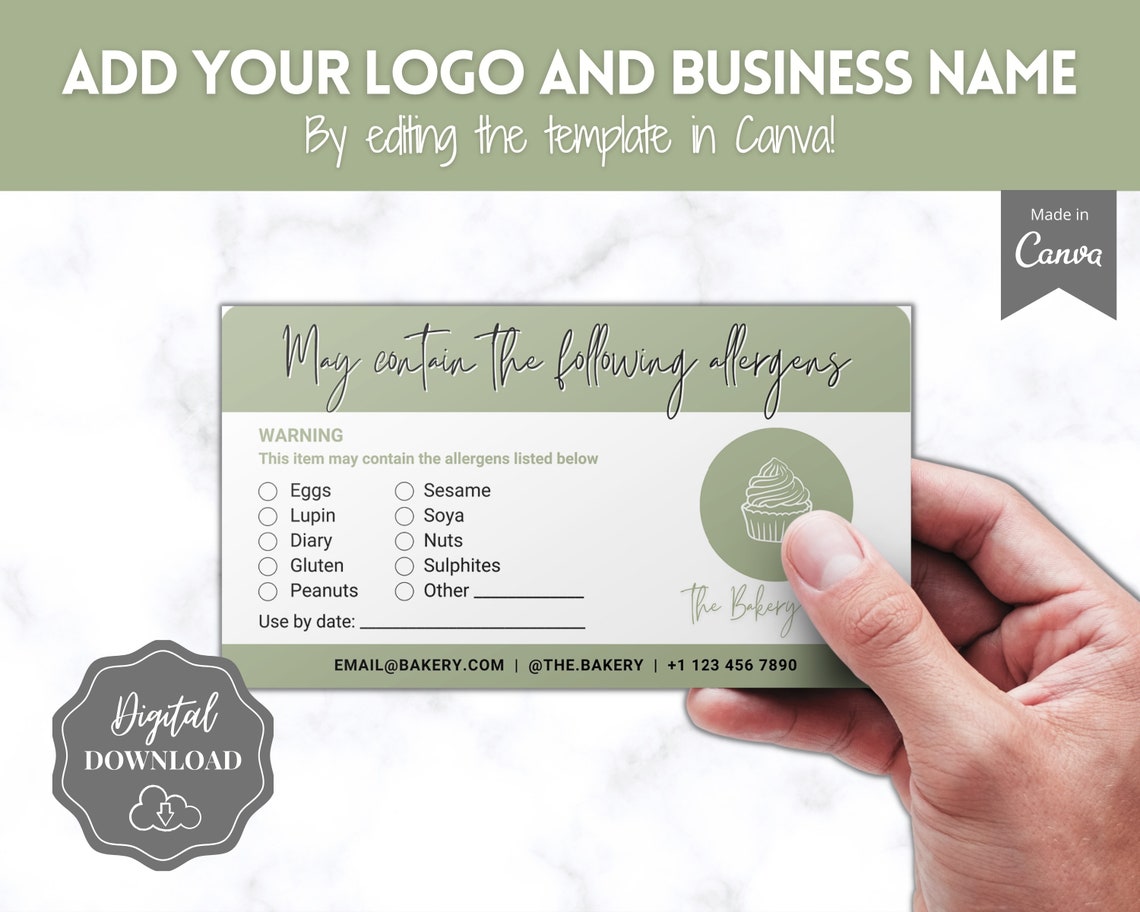 Allergen Label Template Editable Allergy Label Allergy - Etsy