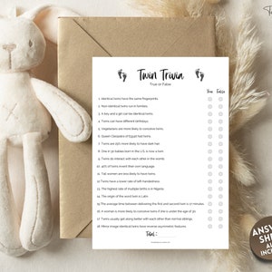 TWIN Baby Trivia Game, Baby Shower Games, Printable Baby Shower Template, Gender Neutral, Minimalist, Boho, Woodland, How well do you know