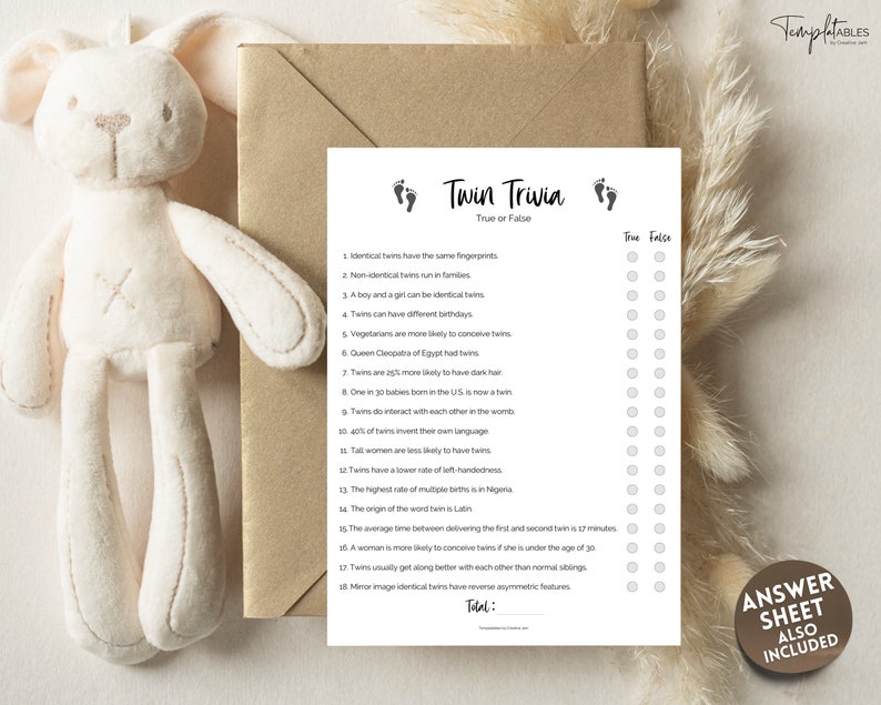TWIN Baby Trivia Game, Baby Shower Games, Printable Baby Shower Template, Gender Neutral, Minimalist, Boho, Woodland, How well do you know