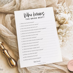 Who knows the bride best, Bridal Shower Game, How well do you know the bride? Wedding Shower Games, Bachelorette Party Printable, Minimalist
