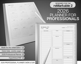 Agenda numérique 2026 pour les PROFESSIONNELS |  Calendrier quotidien pour reMarkable