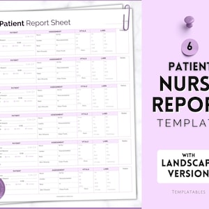 6 Patient Nurse Report Sheet, Nurse Brain Sheet, ICU Nurse Report, RN Nursing, Nurse Grad, SBAR, Patient Assessment, Printable Template