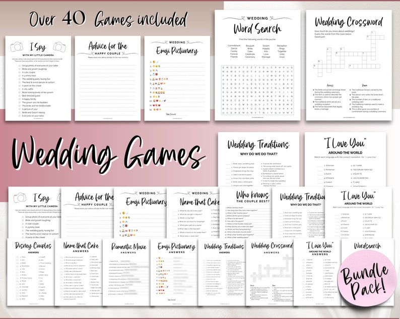 Wedding Games BUNDLE, 40 Wedding Table Games, Reception Party Games, I Spy Wedding Game, Crossword, Advice, Ice Breaker, Printable Games image 8