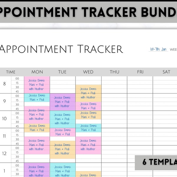 Termin Tracker Printable, 15 Minuten, Salonplaner, Therapeut Appt, Beauty Termine, Hair Stylist, Nail Tech, Kunden, Klient