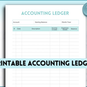 Printable Accounting Ledger, Business Ledger book, Accounting template, General Ledger Paper, rent, rental, small business bookkeeping sheet